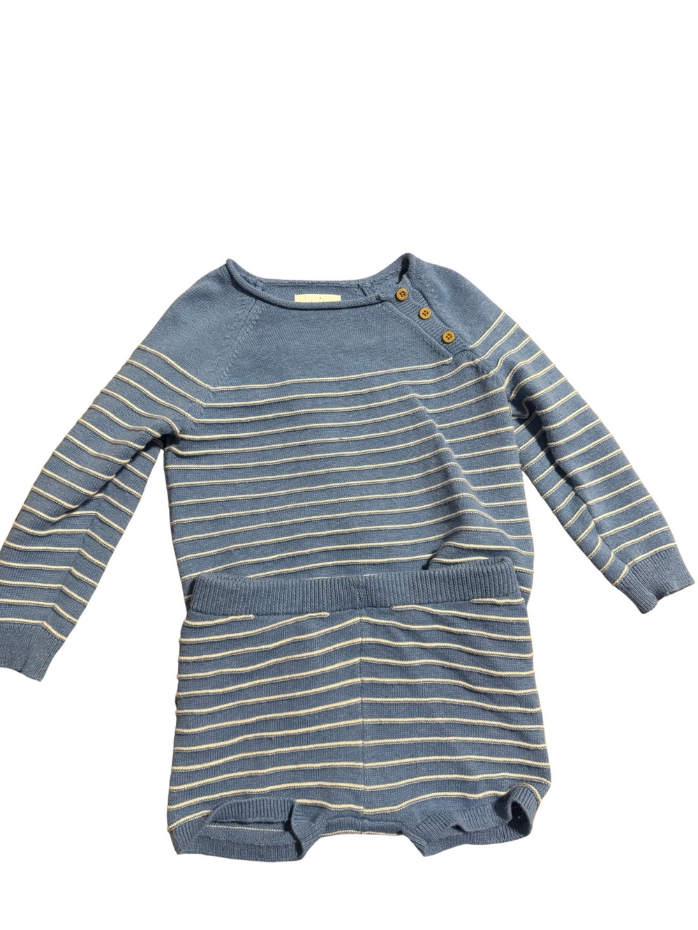 cloud island Blue and Cream Striped Knit One-Piece Footie